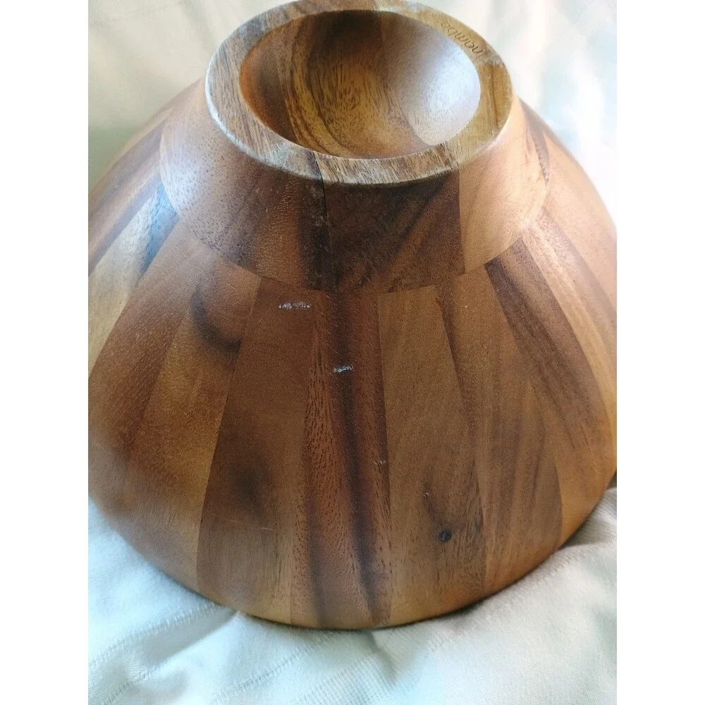 Nambe Yaro Acacia Wood Salad Bowl 4 Qt EUC